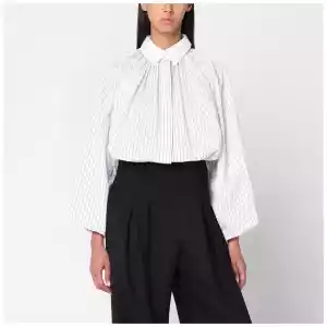 Patou Striped balloon-sleeve shirt in white