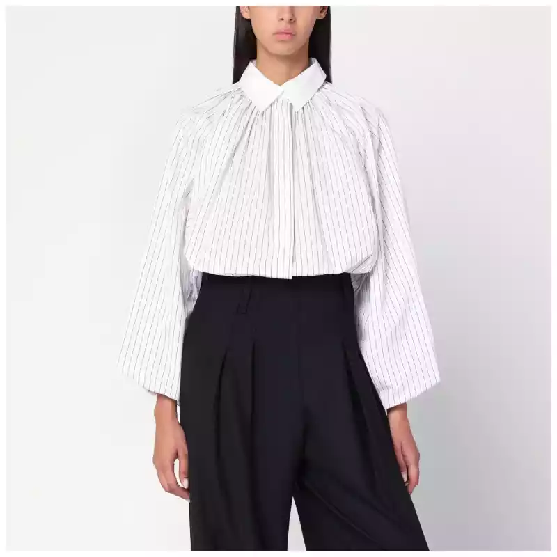 Patou Striped balloon-sleeve shirt in white