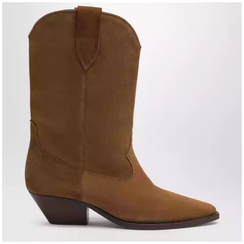 ISABEL MARANT Suede cowboy ankle boots with heel in cognac