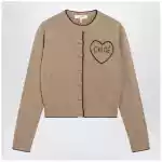 Chloé Light Brown Wool and Cashmere Logo Cardigan