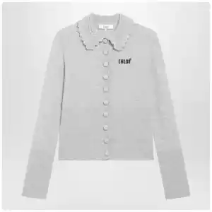Chloé Slim-fit logo wool cardigan in Sweet Grey