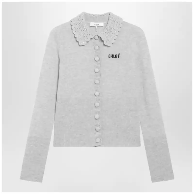 Chloé Slim-fit logo wool cardigan in Sweet Grey
