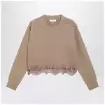 Chloé Cropped turtleneck sweater in wool-cashmere Bleached brown