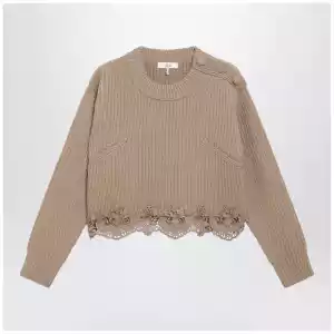 Chloé Cropped turtleneck sweater in wool-cashmere Bleached brown