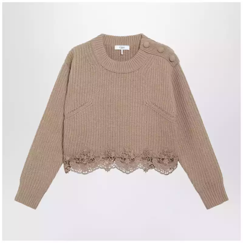 CH26AMP18715_T_CHLOE-218.x Chloé Cropped turtleneck sweater in wool-cashmere Bleached brown