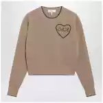 Chloé Light Brown Wool and Cashmere Logo Sweater