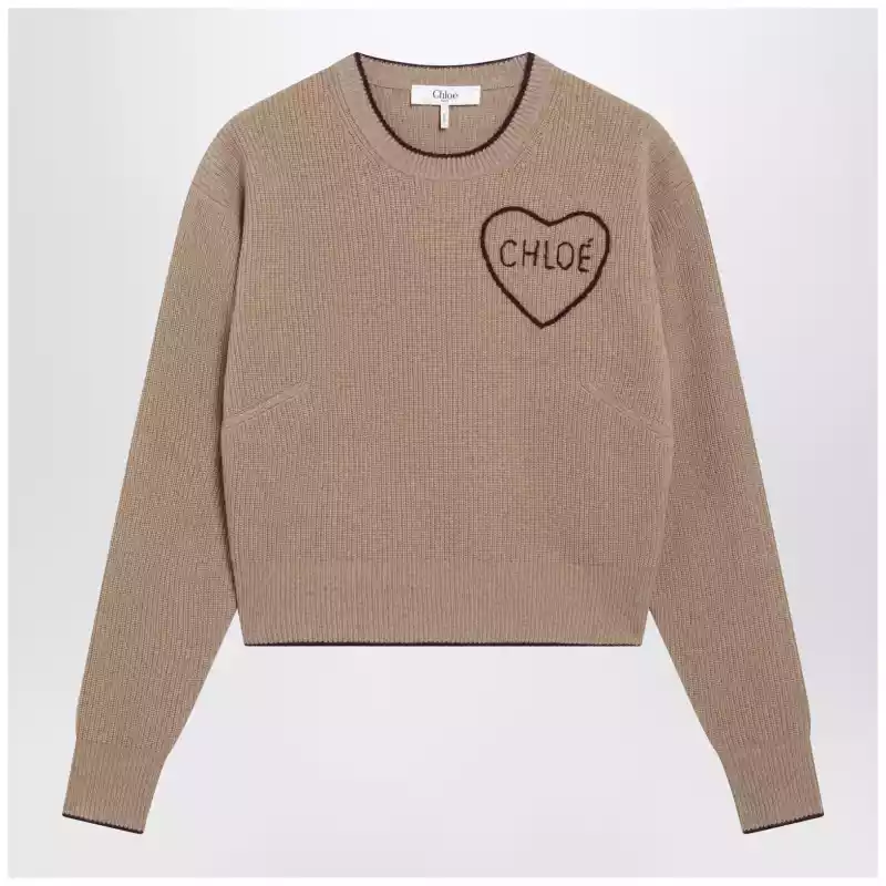 Chloé Light Brown Wool and Cashmere Logo Sweater