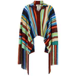 Fendi Striped Poncho With Fringes