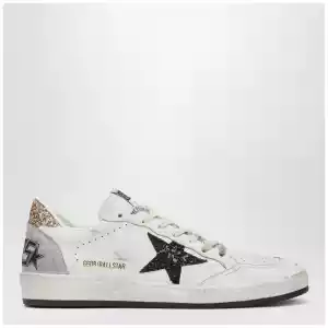 Golden Goose White and black Ball Star sneakers with gold glitter