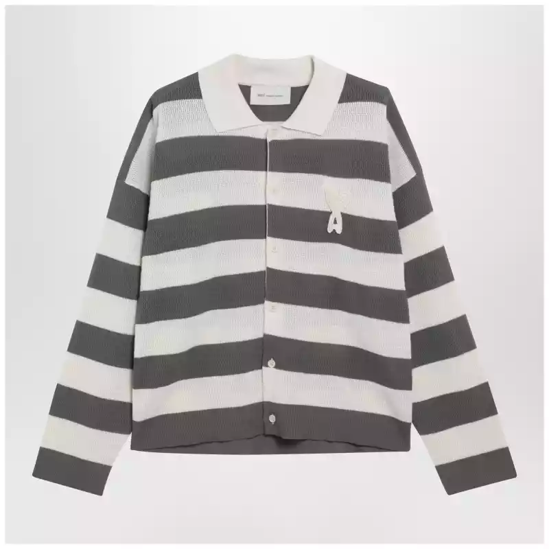 Ami Paris Ami de Coeur striped cotton knit cardigan