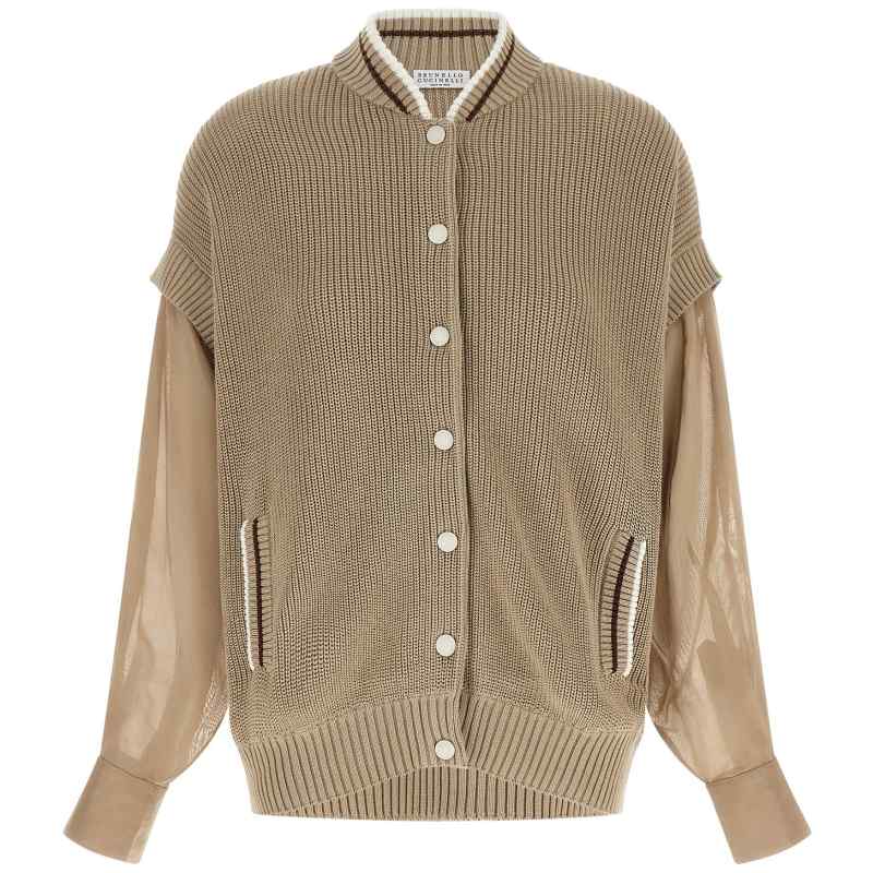 Brunello Cucinelli Organza Sleeve Cardigan