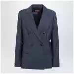 Max Mara Studio Double-Breasted Jacket in Denim Blue Wool Canvas