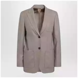 Max Mara Single-Breasted Jacket in Dark Khaki Cashmere Foulé