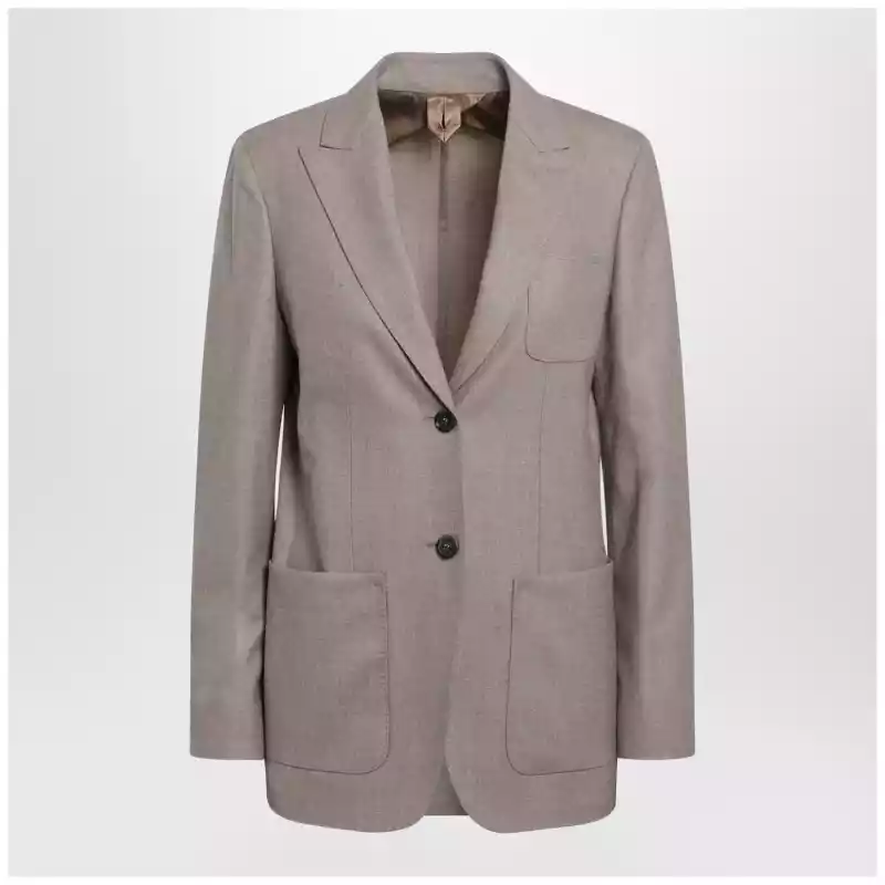 Max Mara Single-Breasted Jacket in Dark Khaki Cashmere Foulé
