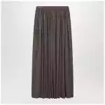 Max Mara Long Pleated Skirt in Dark Khaki Lightweight Jersey