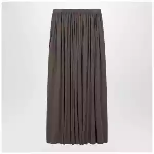 Max Mara Long Pleated Skirt in Dark Khaki Lightweight Jersey