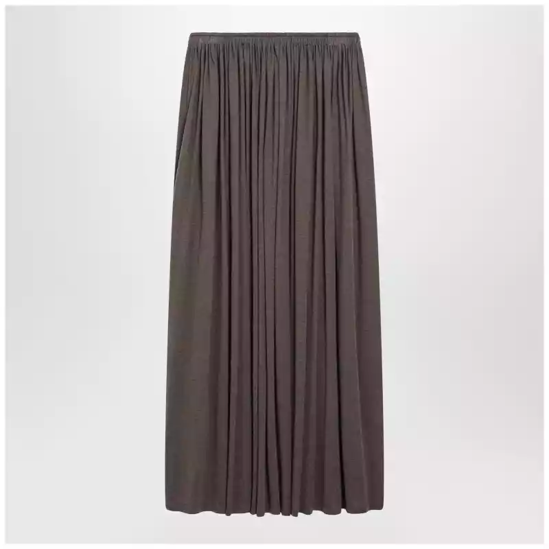 MXMLIVREACO_T_MAXM-004.x Max Mara Long Pleated Skirt in Dark Khaki Lightweight Jersey