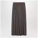 Max Mara Long Pleated Skirt in Dark Khaki Lightweight Jersey