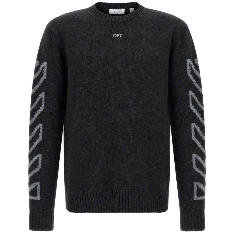 OMHE087F26KNI00100010010_01_M_2026-07-17T09-11-24.167Z Off White Diag Arrow Fuzzy Sweater With Intarsia