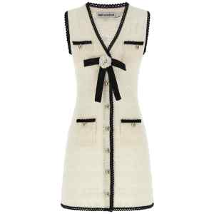 Self-Portrait White Pointelle Knit Mini Dress
