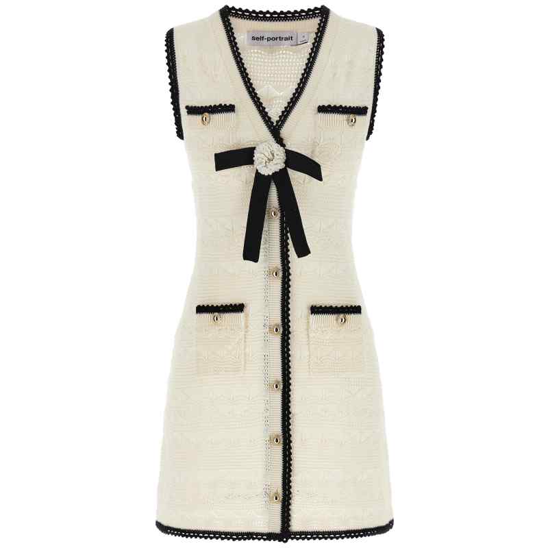 Self-Portrait White Pointelle Knit Mini Dress