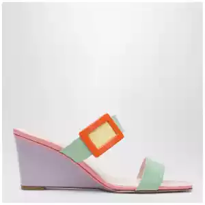 ROGER VIVIER Belle Vivier wedge mules in green/purple patent leather