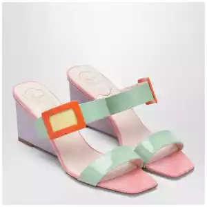 ROGER VIVIER Belle Vivier wedge mules in green/purple patent leather