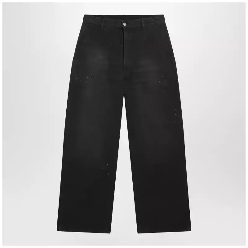 Maison Margiela Double-dyed work trousers in black cotton with spots