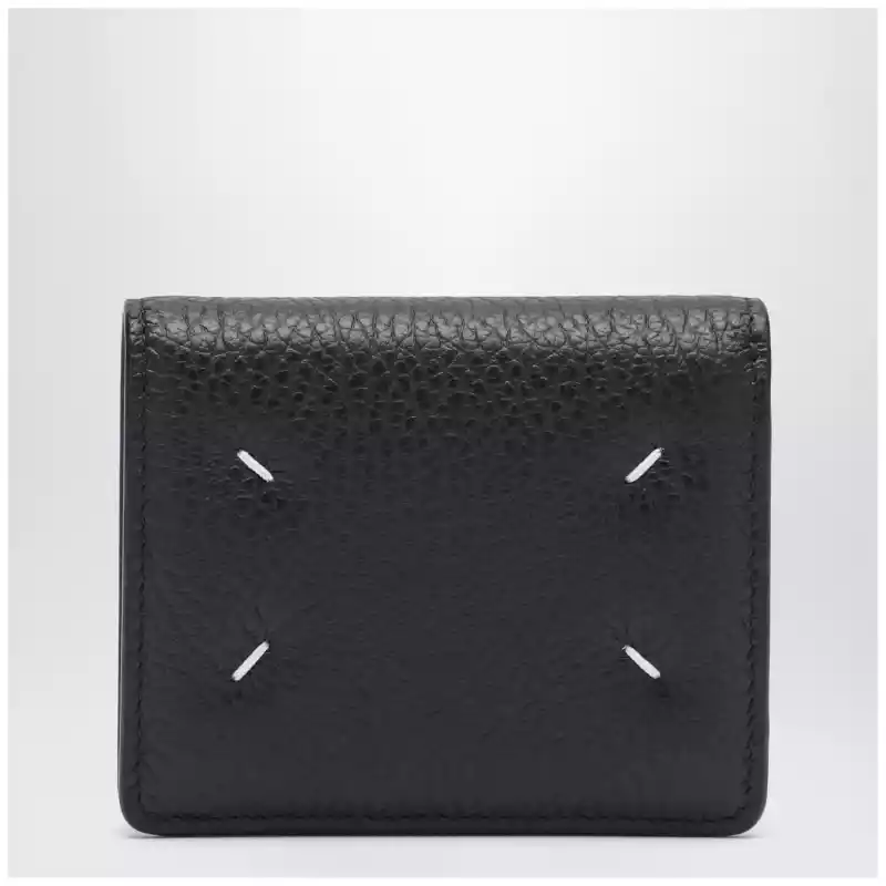 Maison Margiela Four Stitches compact grained leather card holder in black