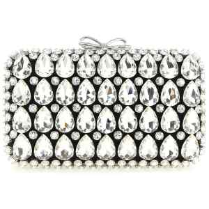 Self-Portrait Black Satin Crystal Clutch