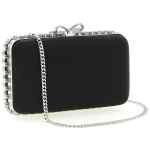 Self-Portrait Black Satin Crystal Clutch