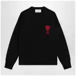 Ami Paris Black Ami de Coeur virgin wool sweater