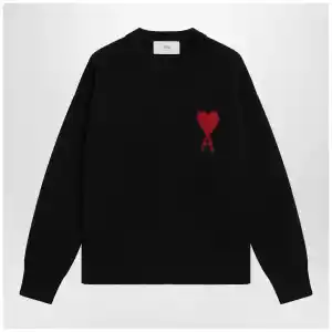 Ami Paris Black Ami de Coeur virgin wool sweater