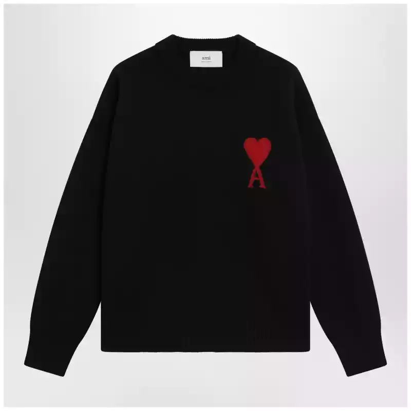 Ami Paris Black Ami de Coeur virgin wool sweater