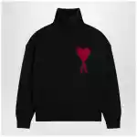 Ami Paris Ami De Coeur sweater in black merino wool knit