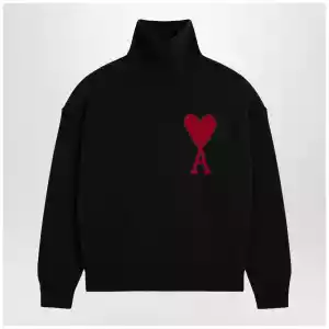 Ami Paris Ami De Coeur sweater in black merino wool knit