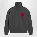 Ami Paris Ami De Coeur sweater in grey mélange merino wool knit