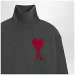 Ami Paris Ami De Coeur sweater in grey mélange merino wool knit