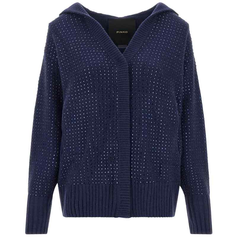 Pinko Seicento Cardigan With Rhinestones And Hood
