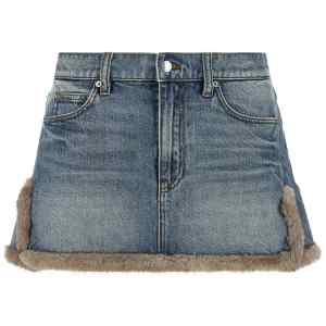 Denim X Alexander Wang Denim Skirt With Fur Hem