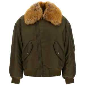Saint Laurent Removable Shearling Neck Bomber Jacket