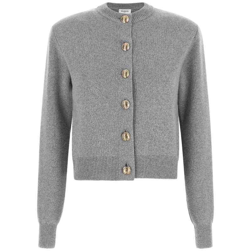 Balmain Sculpture Button Crew Neck Cardigan