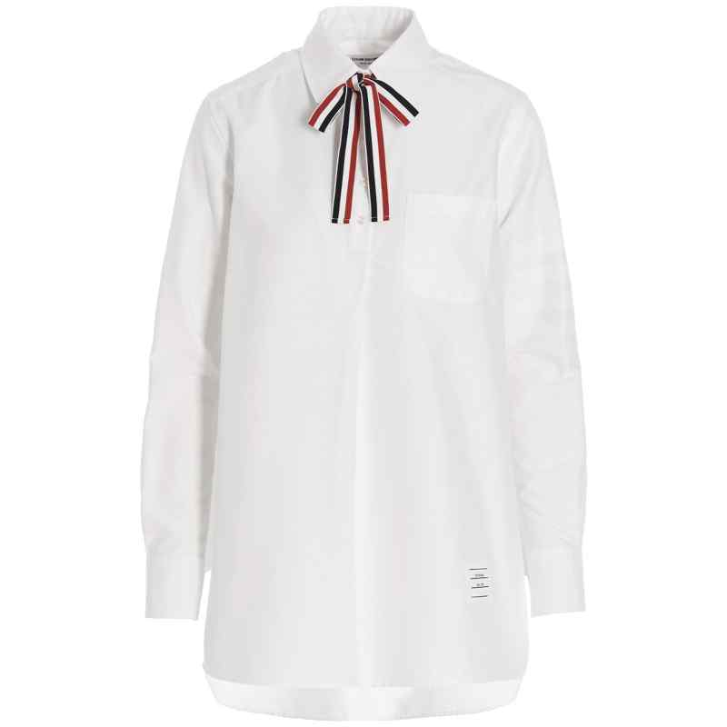 Thom Browne Logo Pussy Bow Blouse