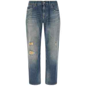 Dolce & Gabbana Destroyed Logo Plaque Jeans
