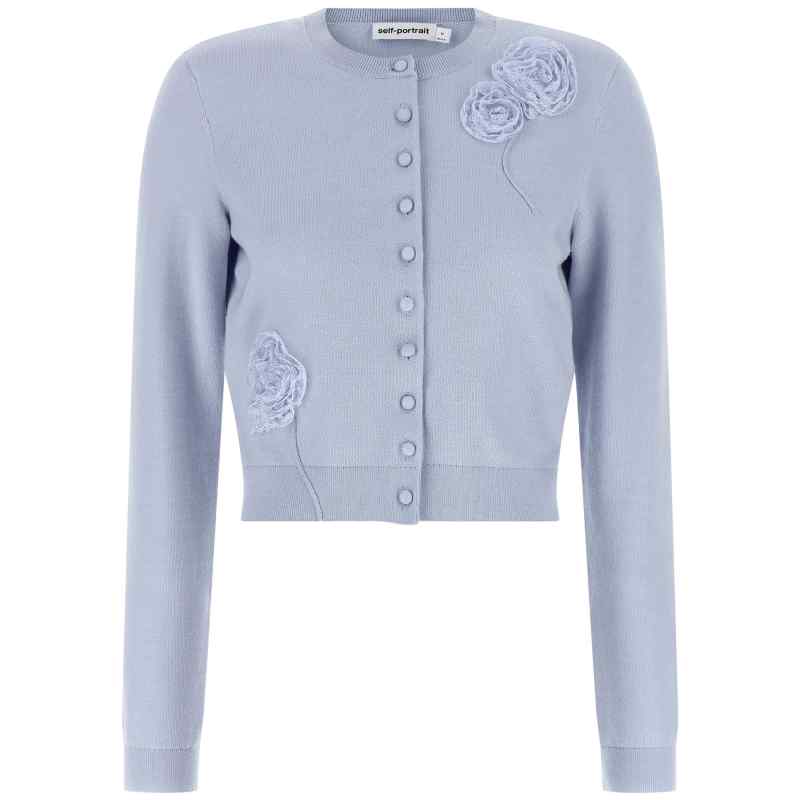 Self-Portrait Blue Flower Knit Cardigan