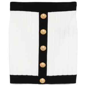 Balmain Button-embellished ribbed-knit mini skirt