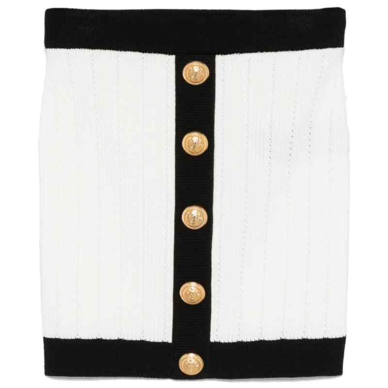 190104092-fw25-balmainpre-ff1lb039ki64gab Balmain Button-embellished ribbed-knit mini skirt