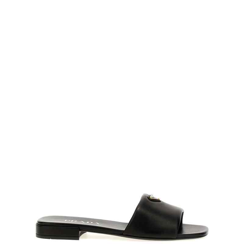 Prada Logo Leather Sandals