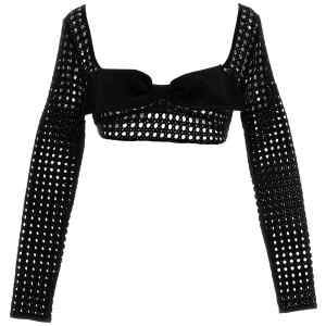 Giambattista Valli Cropped Macramé Bow Top