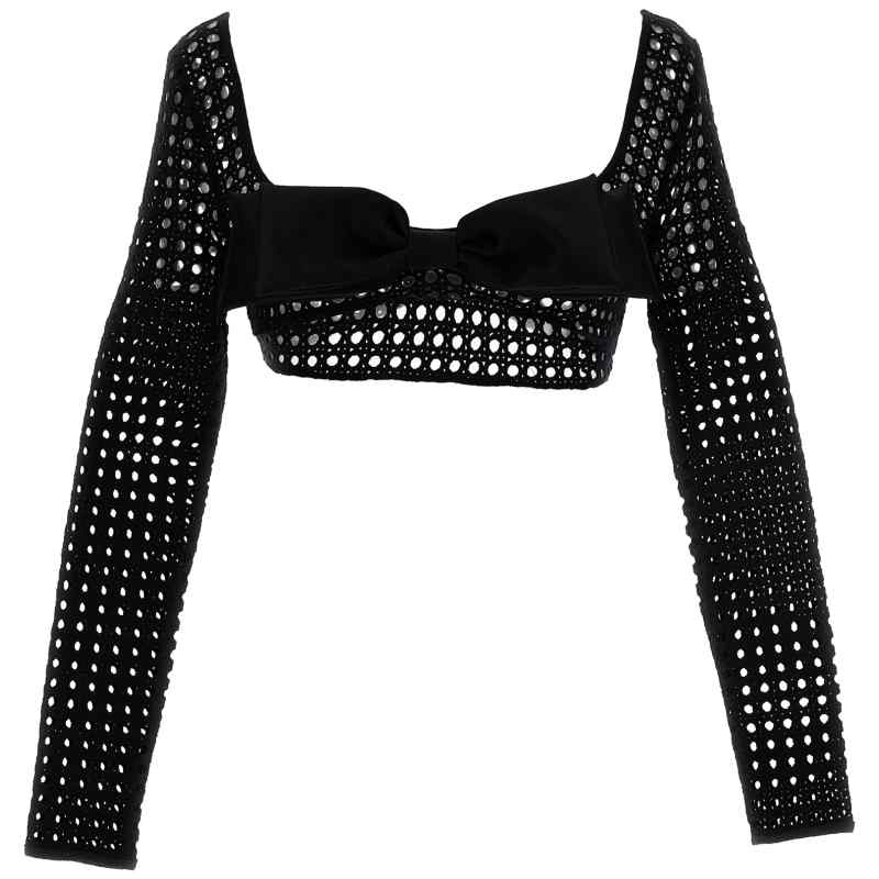Giambattista Valli Cropped Macramé Bow Top